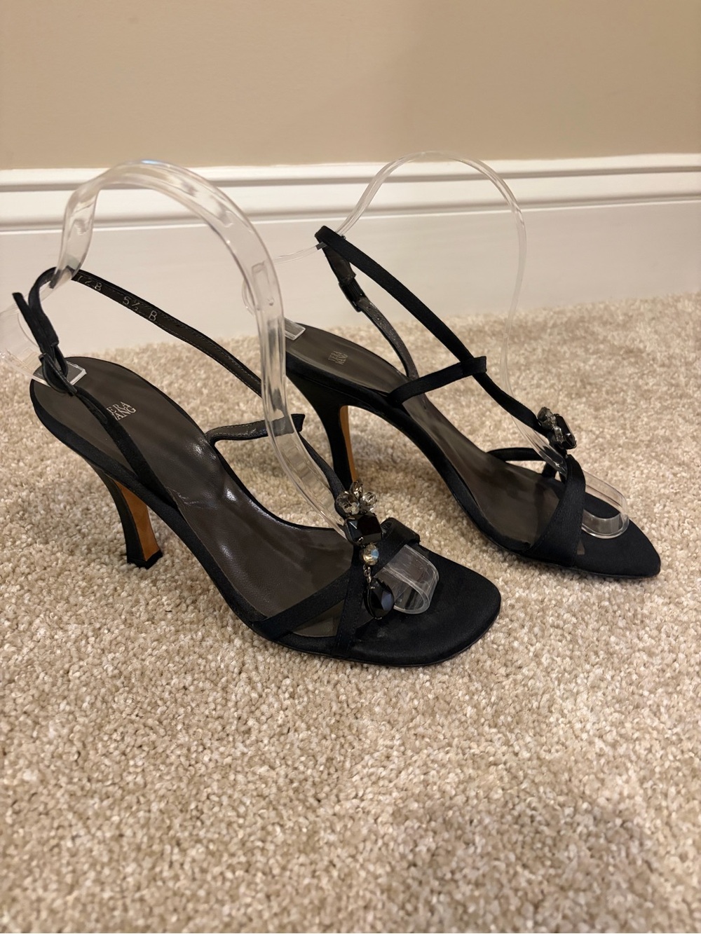 Vera Wang Black Jeweled Slingback Heels